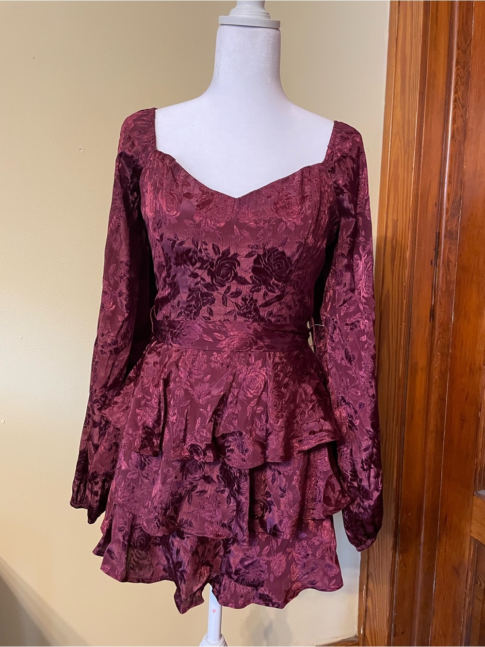 Altar'd State Burgundy Ruffled Romper Dress